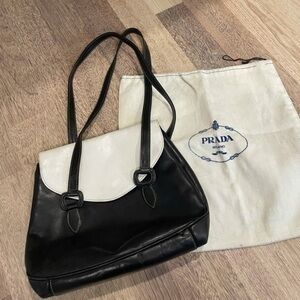 PRADA LEATHER BAG BLACK AND WHITE